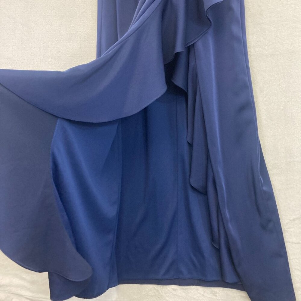 JVN by Jovani Sleeveless Ruffle Gown Dress Size 12 Navy Blue Prom Formal Wedding - Picture 7 of 13
